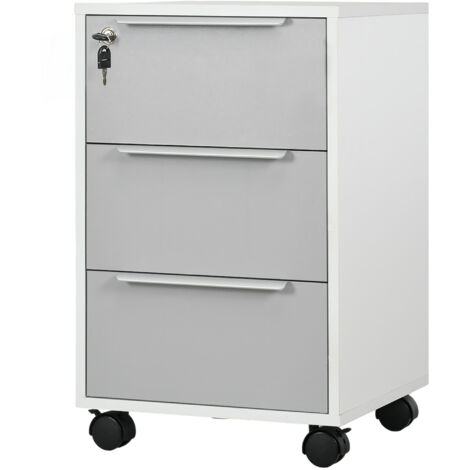 Caisson bureau 3 tiroirs verrouillable sur roulettes pour dossiers 40x40x63,5 cm blanc gris