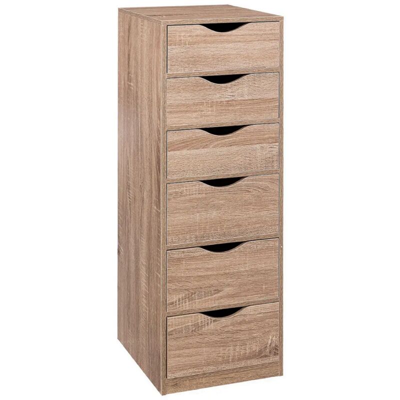 Caisson bureau, chiffonnier de bureau avec 6 tiroirs en panneaux de particules - Longueur 38 x Profondeur 33 x Hauteur 100 cm Pegane