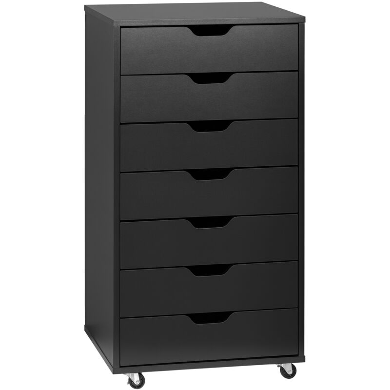 Caisson bureau - rangement bureau 7 tiroirs - dim. 47,5L x 39,5l x 90H cm - noir