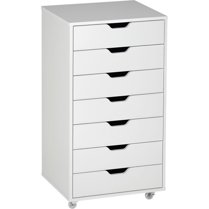 Caisson bureau - rangement bureau 7 tiroirs - dim. 47,5L x 39,5l x 90H cm - blanc