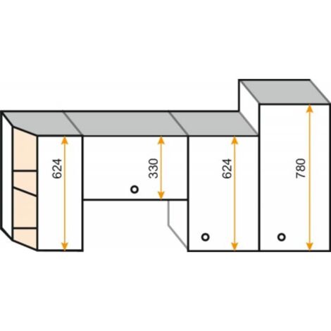 Caisson d'angle haut hauteur 780 mm largeur 650 mm profondeur 650 mm coloris blanc porte largeur 347 mm