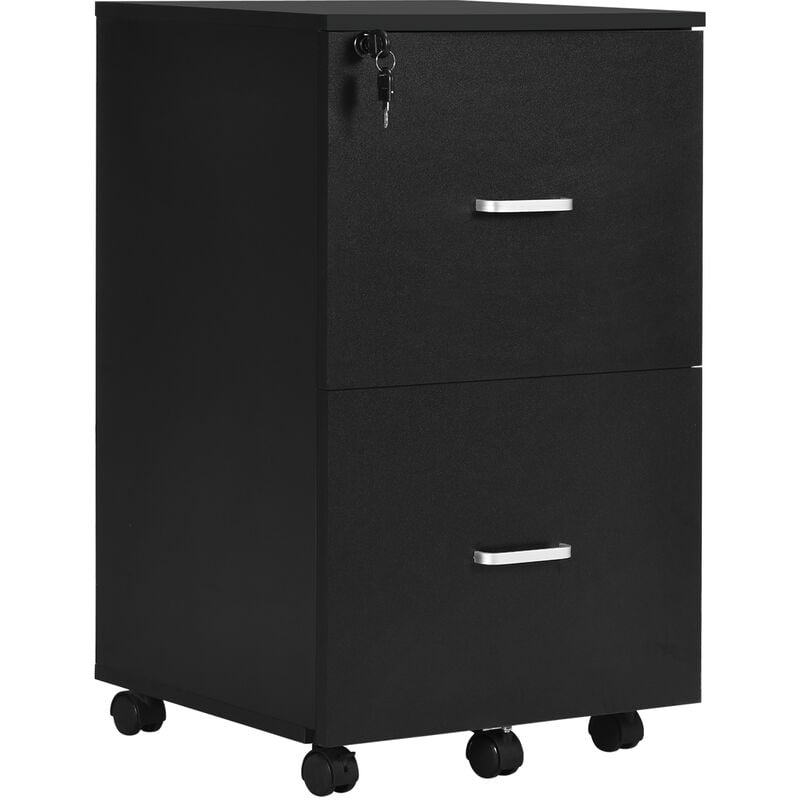 Caisson de bureau rangement bureau sur roulettes 2 tiroirs verrouillables 2 clés fournies mdf panneaux particules noir - Vinsetto