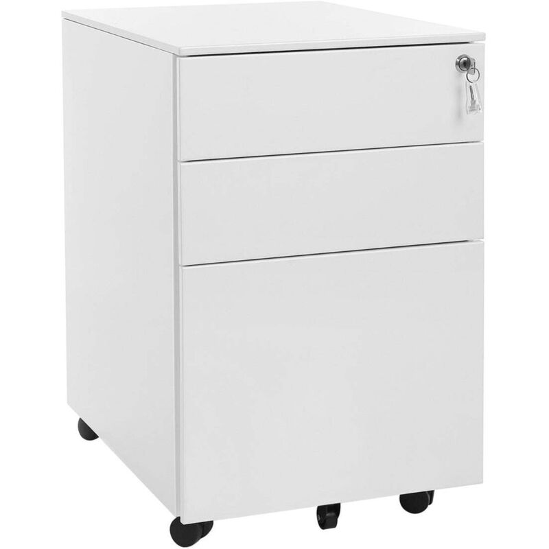 Caisson de bureau à roulettes avec 3 tiroirs et classeur suspendu 52 x 39 x 60 cm armoire de bureau verrouillable pour dossiers et documents corps