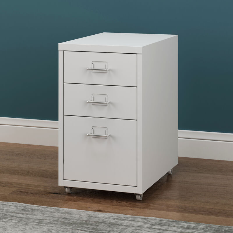 Caisson de bureau à roulettes Kökar acier 48 x 28 x 41 cm blanc mat [en.casa]