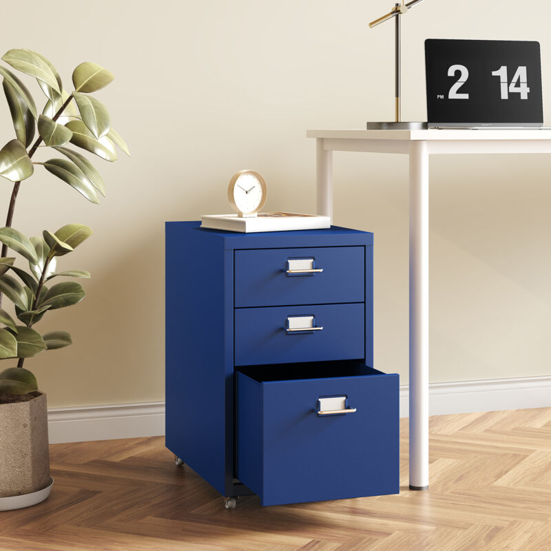 Caisson de bureau à roulettes Kökar acier 48 x 28 x 41 cm bleu [en.casa]