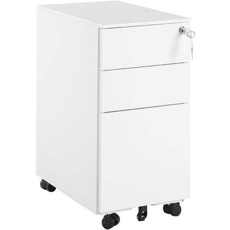 Caisson de Bureau en Métal Blanc avec Roulettes Pratiques et 3 Tiroirs Spacieux Vérouillable avec Clef Idéal pour Rangement de vos Dossiers Beliani - Blanc