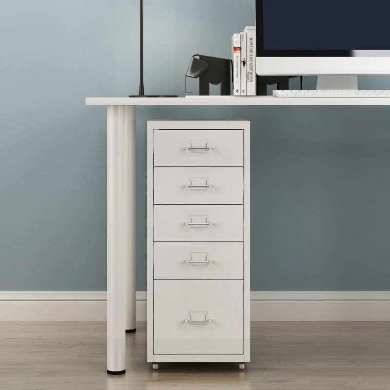 Caisson de bureau Kökar à roulettes avec 5 tiroirs 69 x 28 x 41 cm blanc [en.casa]