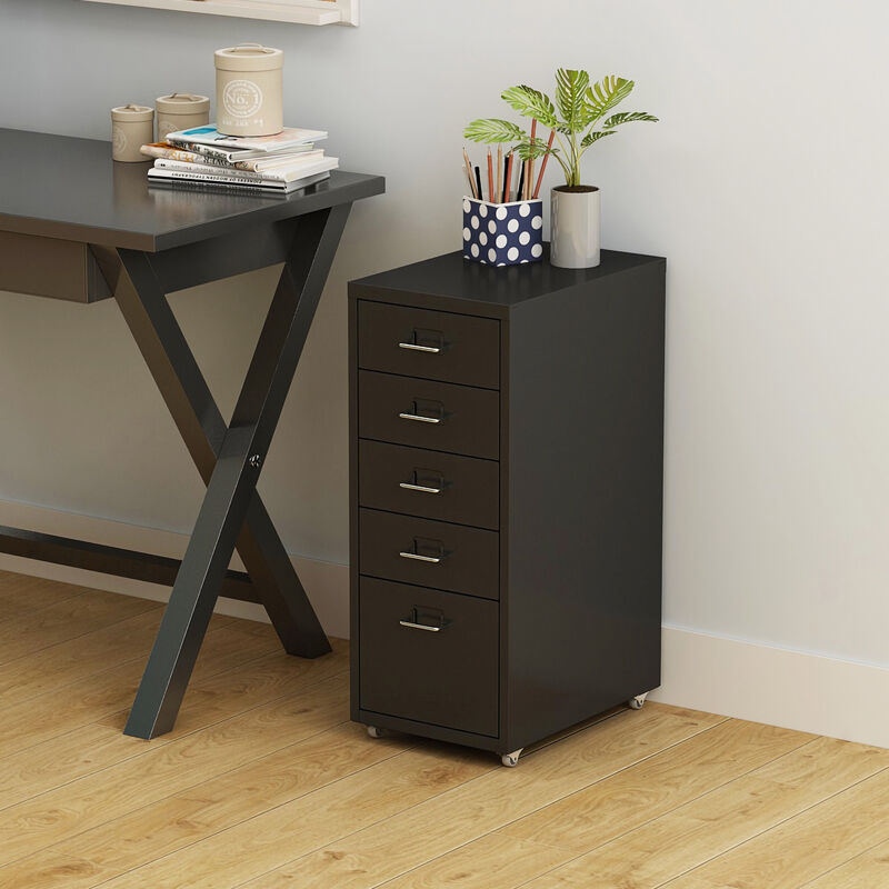 [en.casa] - Caisson de bureau Kökar à roulettes avec 5 tiroirs 69 x 28 x 41 cm noir