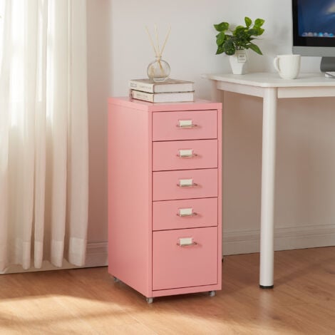 Caisson de bureau Kökar à roulettes avec 5 tiroirs 69 x 28 x 41 cm rose [en.casa]