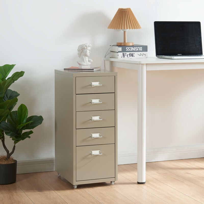 Caisson de bureau Kökar à roulettes avec 5 tiroirs 69 x 28 x 41 cm camel [en.casa]