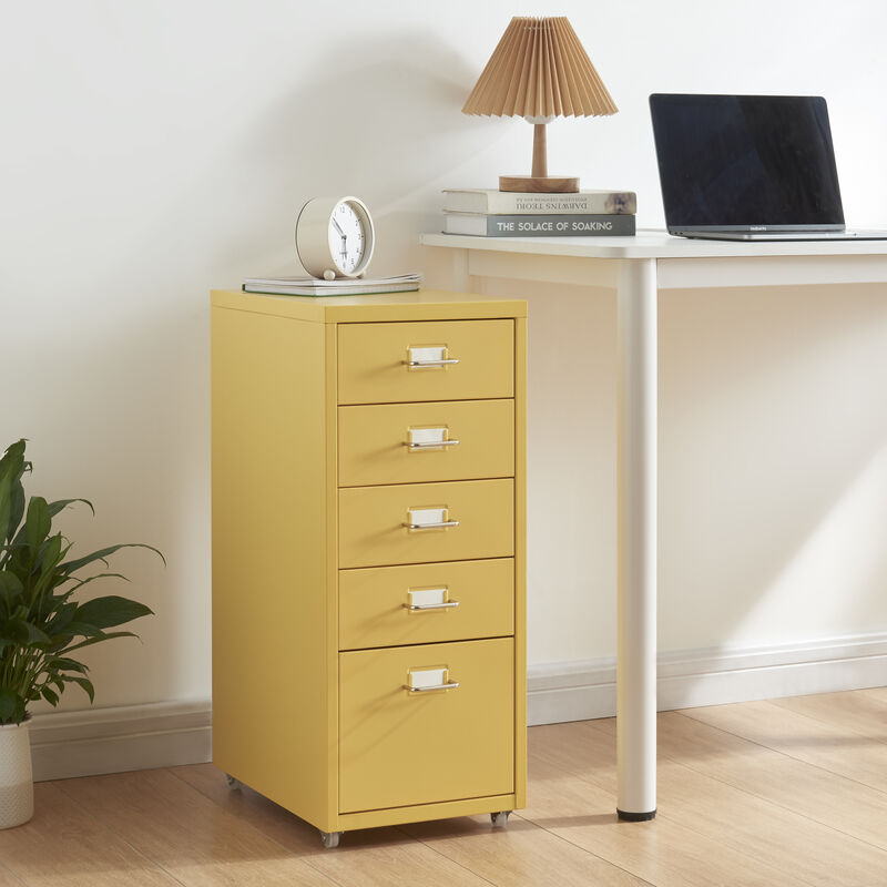 Caisson de bureau Kökar à roulettes avec 5 tiroirs 69 x 28 x 41 cm jaune [en.casa]