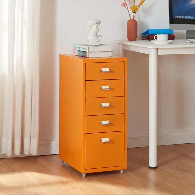 Caisson de bureau Kökar à roulettes avec 5 tiroirs 69 x 28 x 41 cm orange [en.casa]