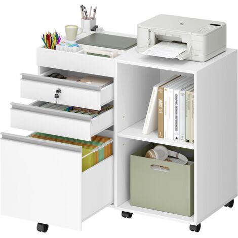 Caisson de Bureau, Meuble Casier sur roulettes,avec 3 tiroirs