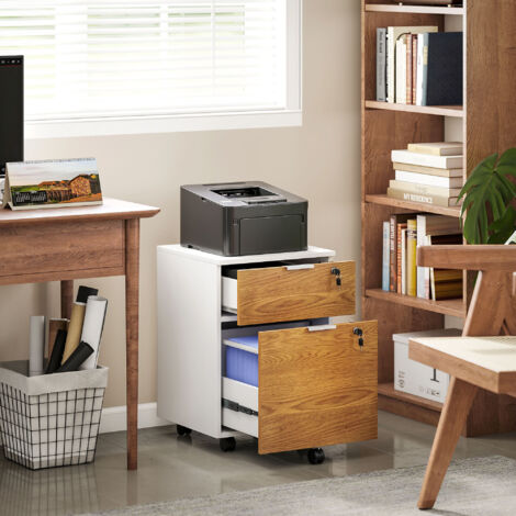 Caisson de bureau. meuble de rangement 2 tiroirs 2 barres pour dossier suspendu. verrouillable avec 2 clés 42x40x60 cm