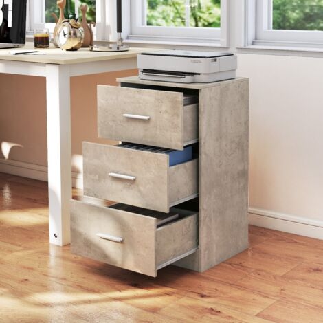 Caisson de Bureau Meuble de Rangement avec 3 Tiroirs pour Documents Lettre Dossiers et Documents Gris