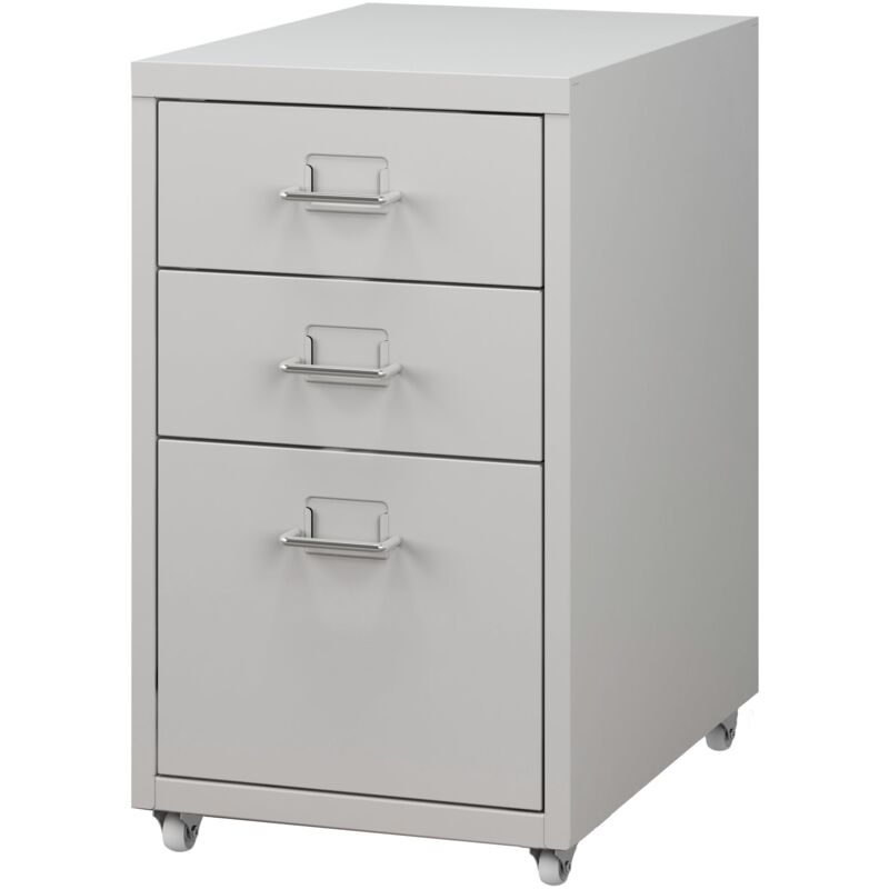 Caisson de bureau meuble de rangement pour documents dossiers fournitures de bureau à roulettes acier 48 x 28 x 41 cm blanc mat