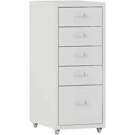 Caisson de bureau meuble de rangement pour documents dossiers fournitures de bureau à roulettes avec 5 tiroirs 69 x 28 x 41 cm blanc
