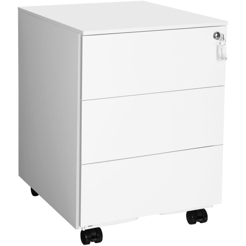 Caisson de Bureau Metal, Verrouillable, avec 3 Tiroirs, Rangement de Documents, Papeterie, Préassemblé, pour Bureau, Bureau à Domicile, 39 x 45 x 55