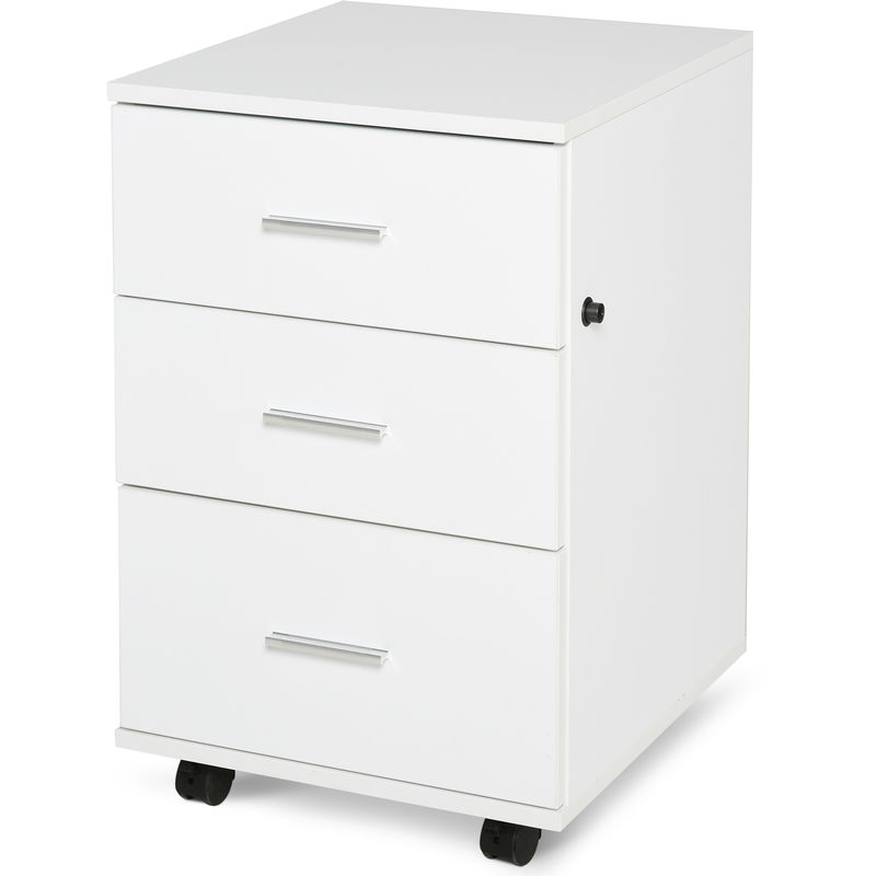 Homcom - Caisson de bureau rangement bureau sur roulettes 3 tiroirs verrouillables dim. 40L x 41,5l x 61,5H cm blanc - Blanc