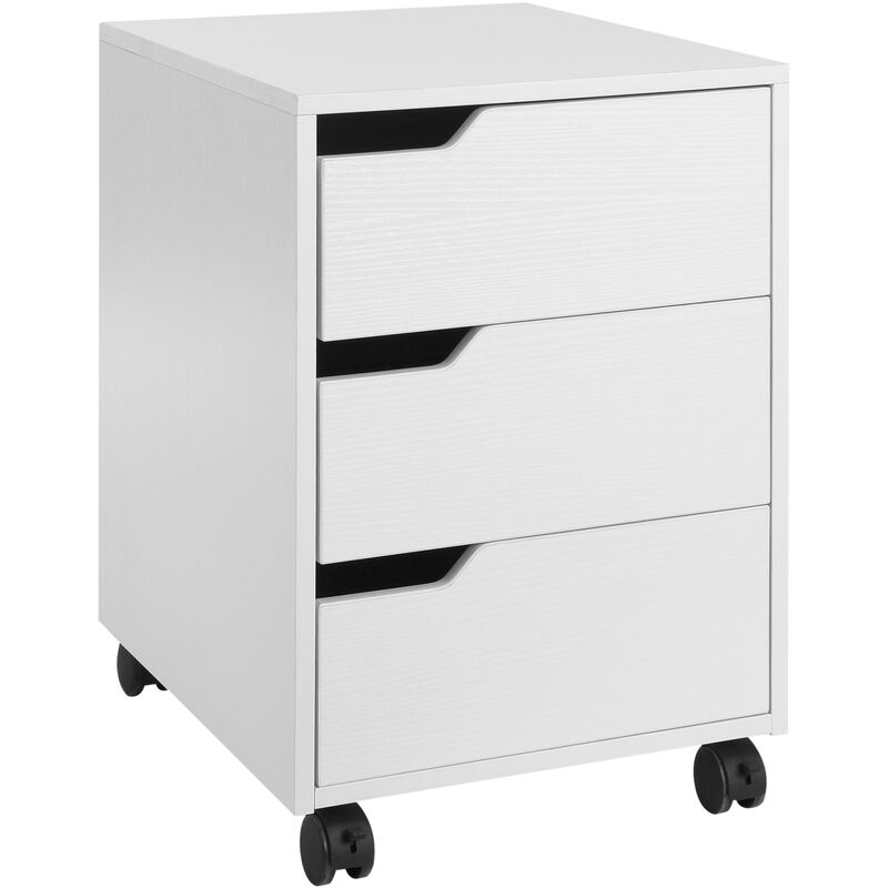 Homcom - Caisson de bureau rangement sur roulettes 3 tiroirs verrouillables 40 x 50 x 57,5 cm mdf blanc - Blanc