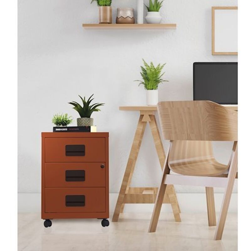 Caissons mobiles - 3 tiroirs - terracotta - Maxiburo