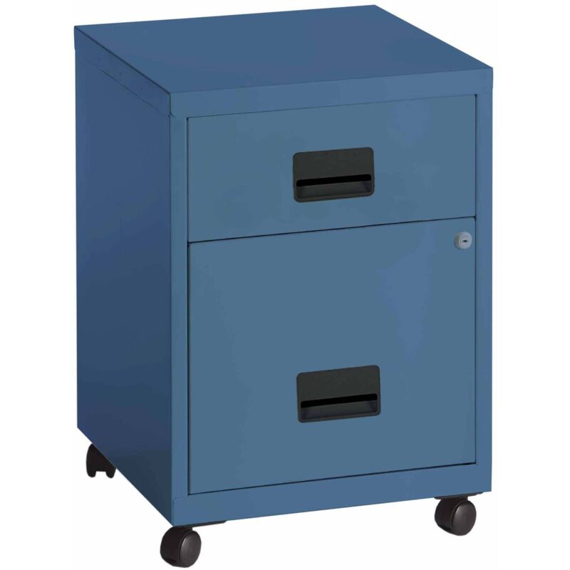 Caisson mobile métal 2 tiroirs Budget - bleu - Maxiburo