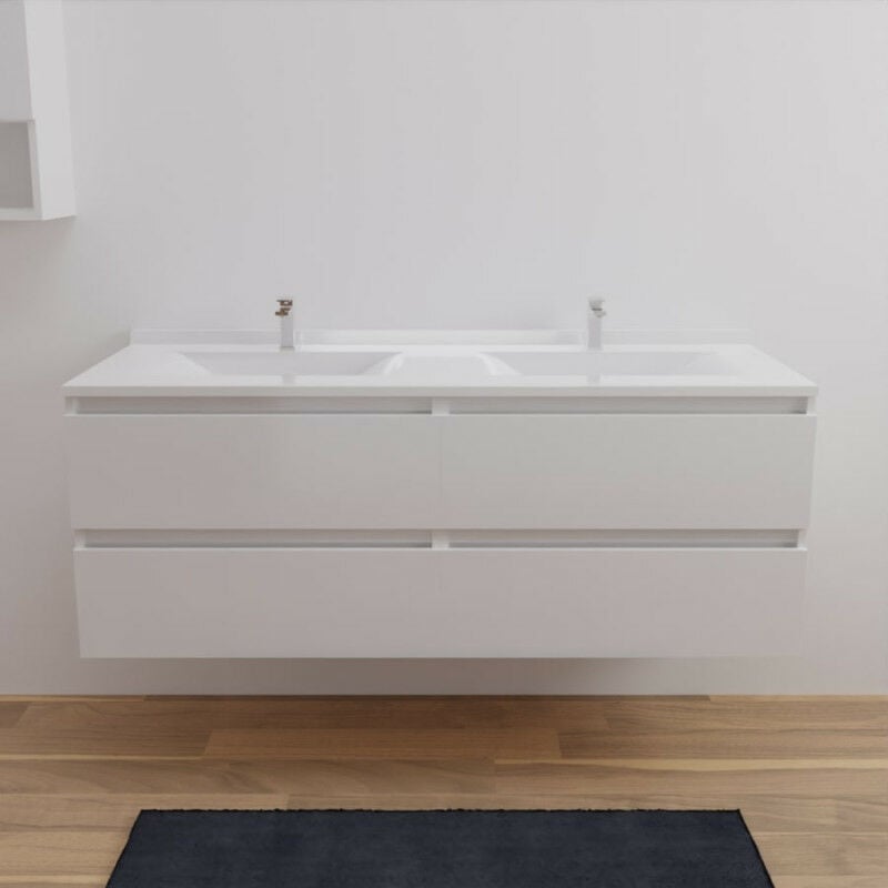 Arlequin - Meuble double vasque 140 cm- Vasque Blanc- Traverses Blanc