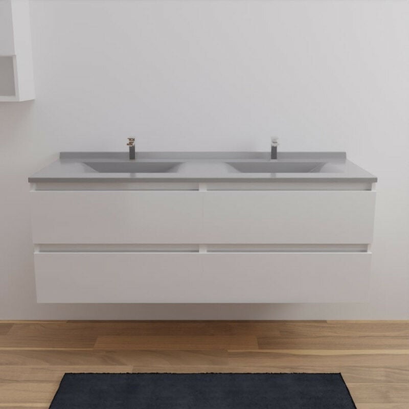 Arlequin - Meuble double vasque 140 cm- Vasque Gris- Traverses Blanc