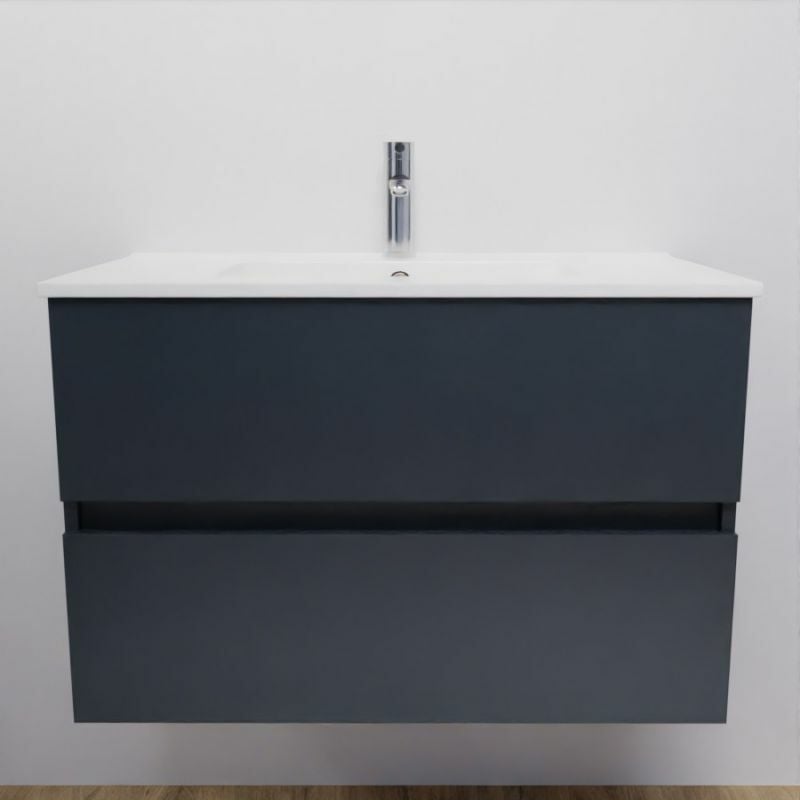Cuisibane - Meuble salle de bain suspendu 80 cm rosaly- Gris- Plan vasque en Céramique
