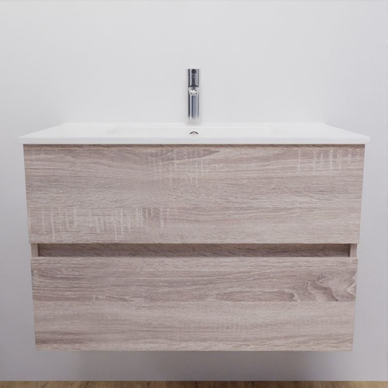 Cuisibane - Meuble salle de bain suspendu 80 cm rosaly- Bois- Plan vasque en Céramique