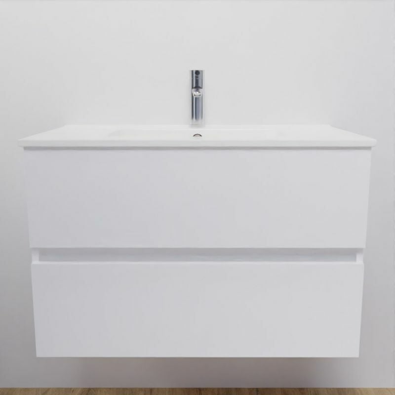 Cuisibane - Meuble salle de bain suspendu 80 cm rosaly- Blanc- Plan vasque en Céramique