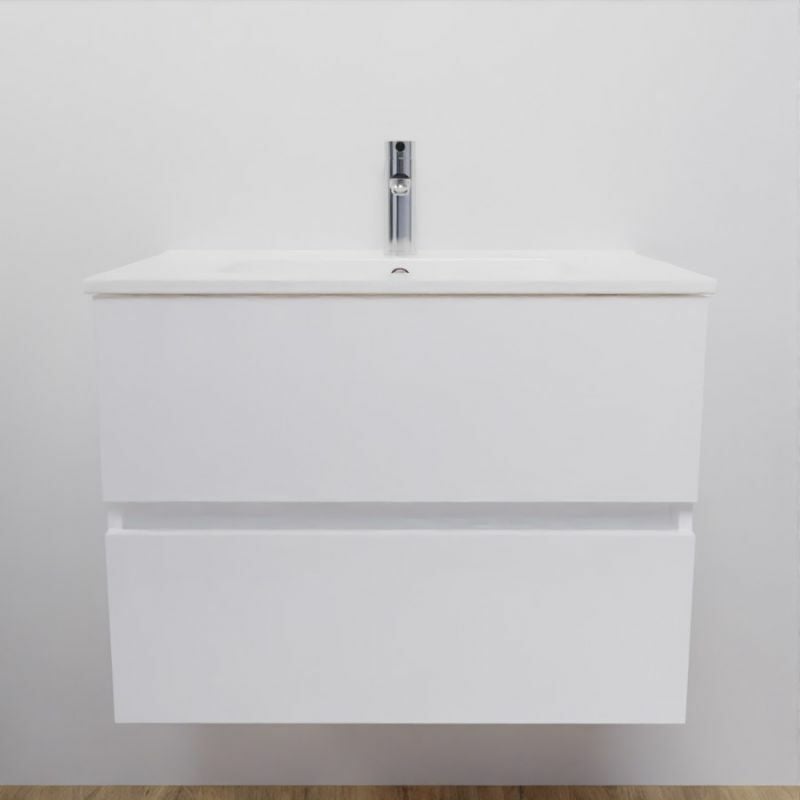 Cuisibane - Meuble salle de bain suspendu 70 cm rosaly- Blanc- Plan vasque en Céramique