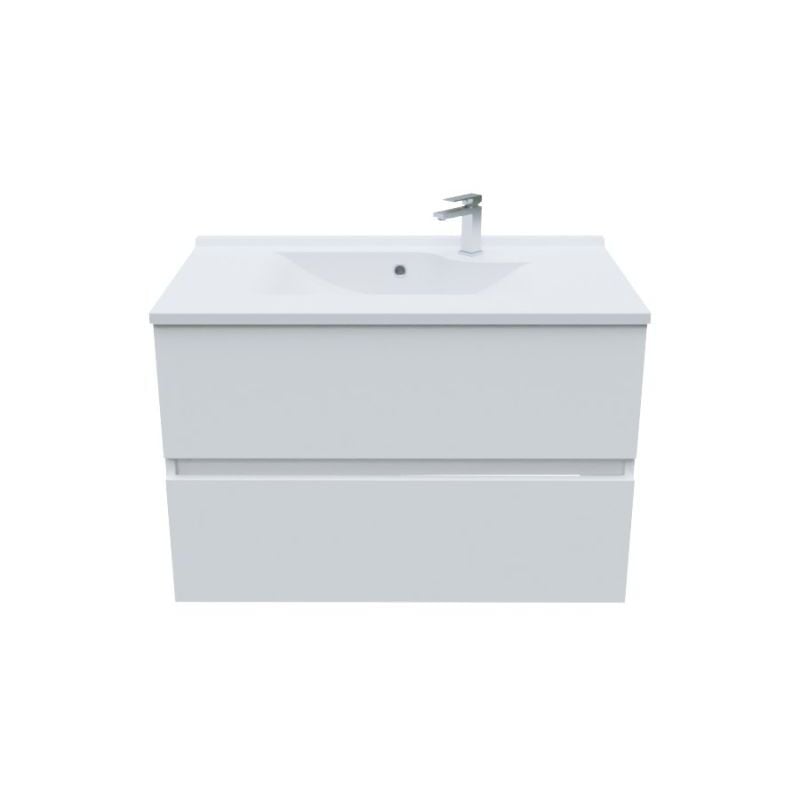 Cuisibane - Meuble salle de bain suspendu 80 cm rosaly- Blanc- Plan vasque en Résine