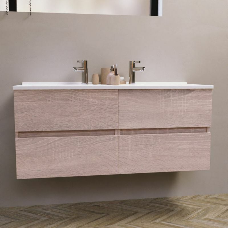 Meuble double vasque 120 cm ROSALY- Bois- Plan vasque en Résine