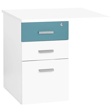 Caisson hauteur de bureau Ineo blanc 3 tiroirs - bleu argile - Maxiburo
