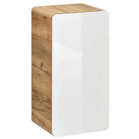 Caisson meuble bas de salle de bain - Chêne artisanal doré et blanc brillant - L35-H65-P32 - ARRIBA