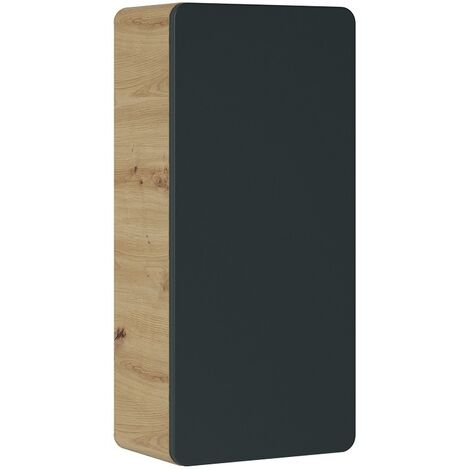 Caisson meuble haut de salle de bain - Chêne artisanal doré et noir mat - L35-H75-P22 - ARRIBA