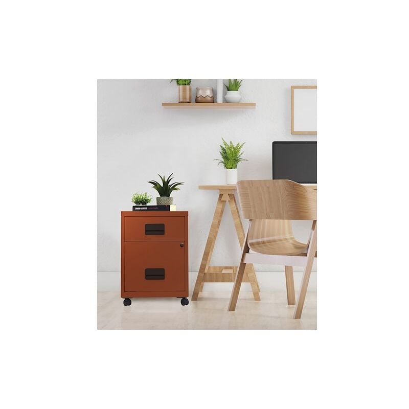 Caisson mobile métal 2 tiroirs Budget - terracotta - Maxiburo