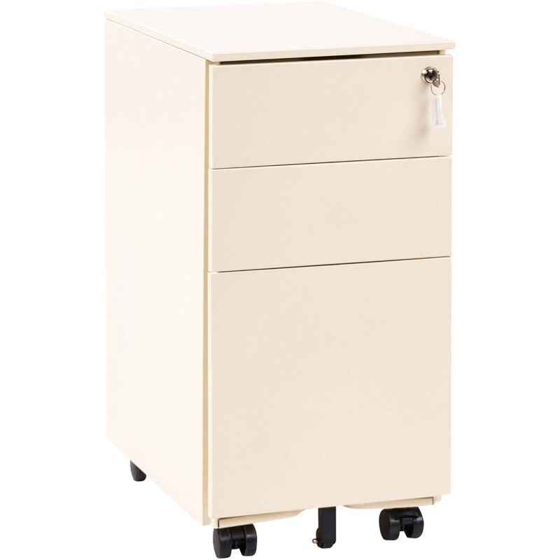 Caisson Moderne en Métal à Roulettes pour Bureau 3 Tiroirs Serrure à Clé Beige Clair Bolsena