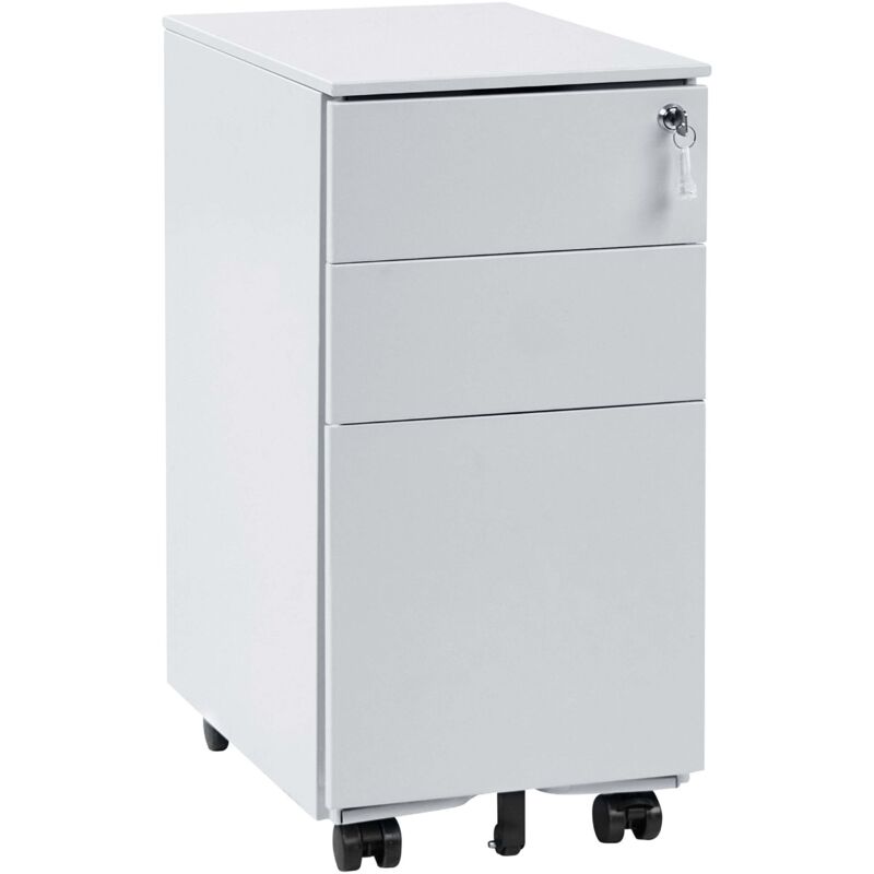 Caisson Moderne en Métal à Roulettes pour Bureau 3 Tiroirs Serrure à Clé Gris Clair Bolsena