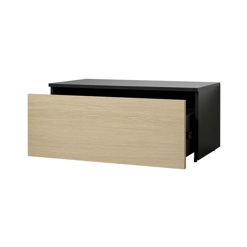 Caisson avec tiroir de rangement en bois robuste au design elegant coloris chene et noir Sodiake