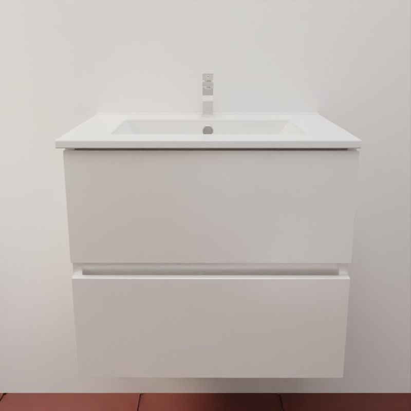 Cuisibane - Meuble salle de bain suspendu tout inox 60 cm rosinox- Blanc- Plan vasque en Céramique