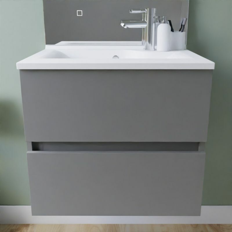 Cuisibane - Meuble salle de bain suspendu tout inox 60 cm rosinox- Gris- Plan vasque en Résine