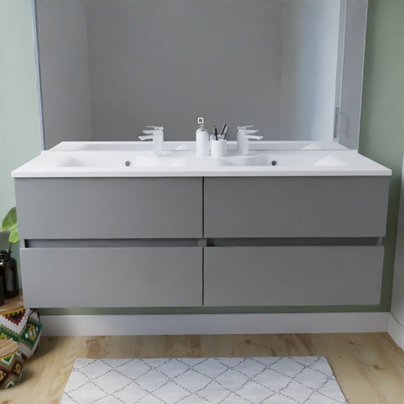 Cuisibane - Meuble double vasque inox 140 cm rosinox- Gris- Plan vasque en