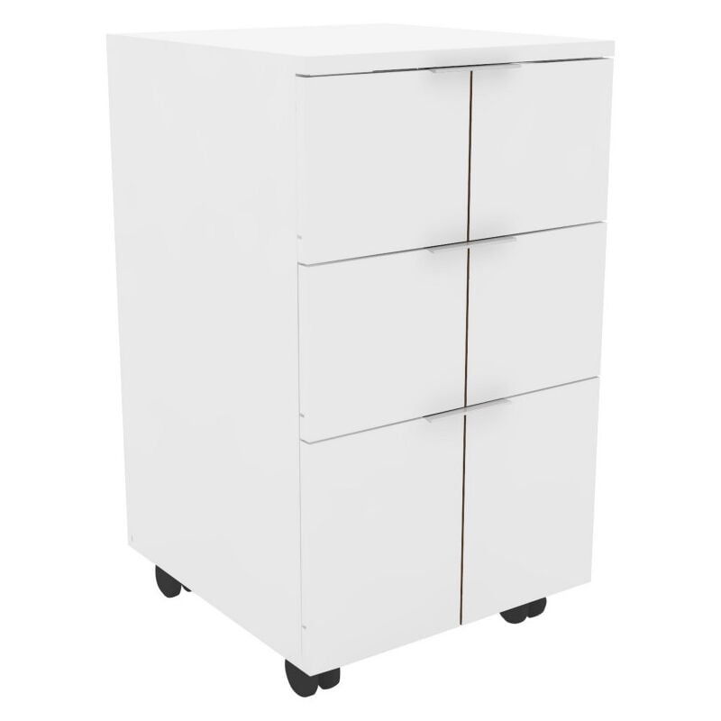 Caisson Roulant Multifonctions 3 Tiroirs Blanc Mat l 36 h 64 p 36 cm