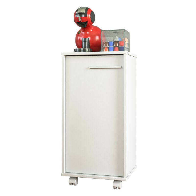 Caisson Roulant de Rangement Blanc 1 Porte h 77 cm