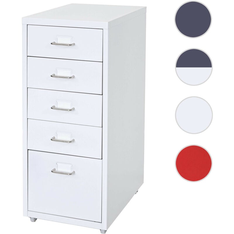 Caisson à roulettes Boston T851, armoire à tiroirs, 69x28x41cm 5 tiroirs gris foncé blanc -gris fo