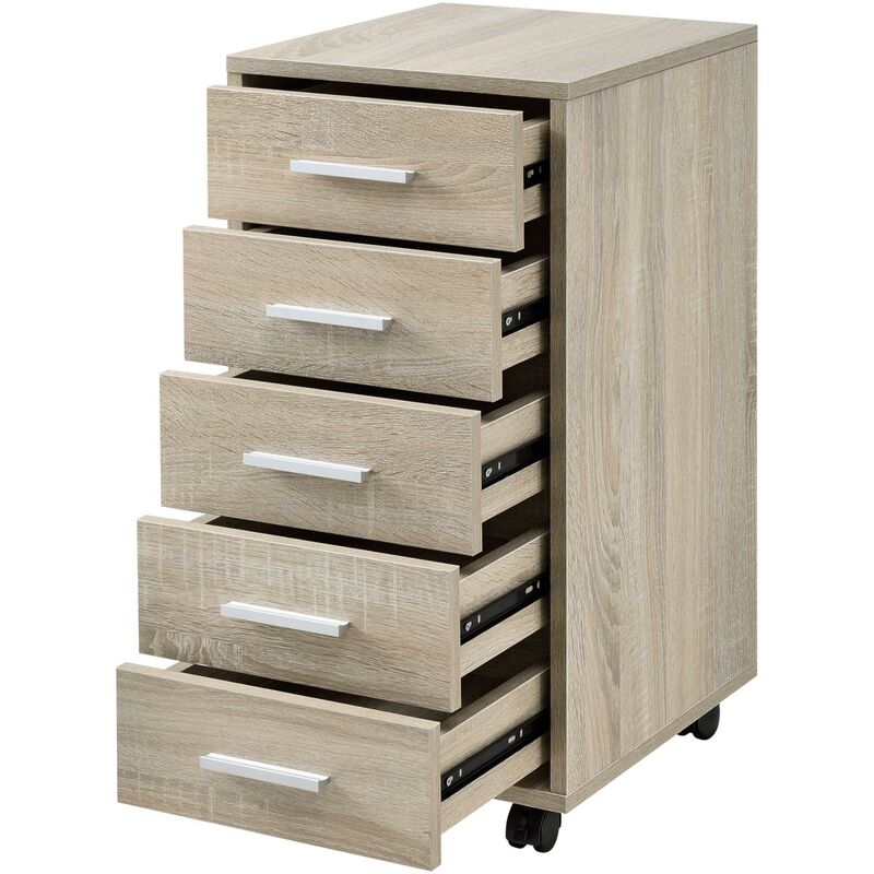 Caisson à roulettes mobile avec 5 tiroirs en mdf 63 cm beige