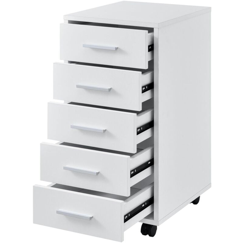 Caisson à roulettes mobile avec 5 tiroirs en mdf 63 cm blanc