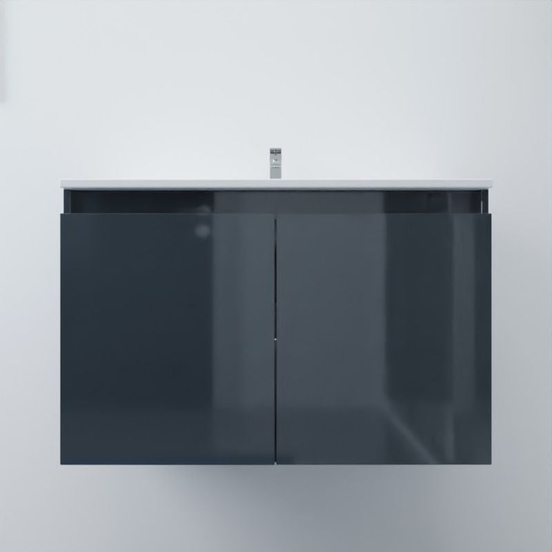 Cuisibane - Meuble salle de bain suspendu 80 cm proline- Gris- Plan vasque en Céramique